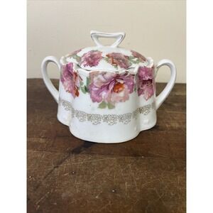Vintage Purple Floral Trinket Dish Sugar Bowl Lidded